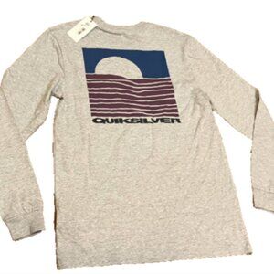 Quiksilver Men Long Sleeve Surf Tee Graphic Logo Gray Size S